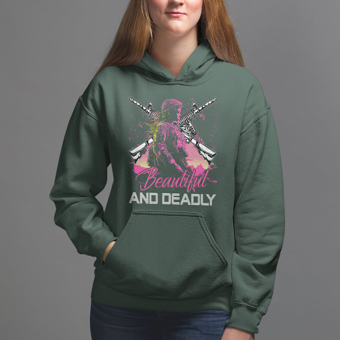 Female Veteran Hoodie Beautiful And Deadly Proud American Women Soldier - Wonder Print Shop