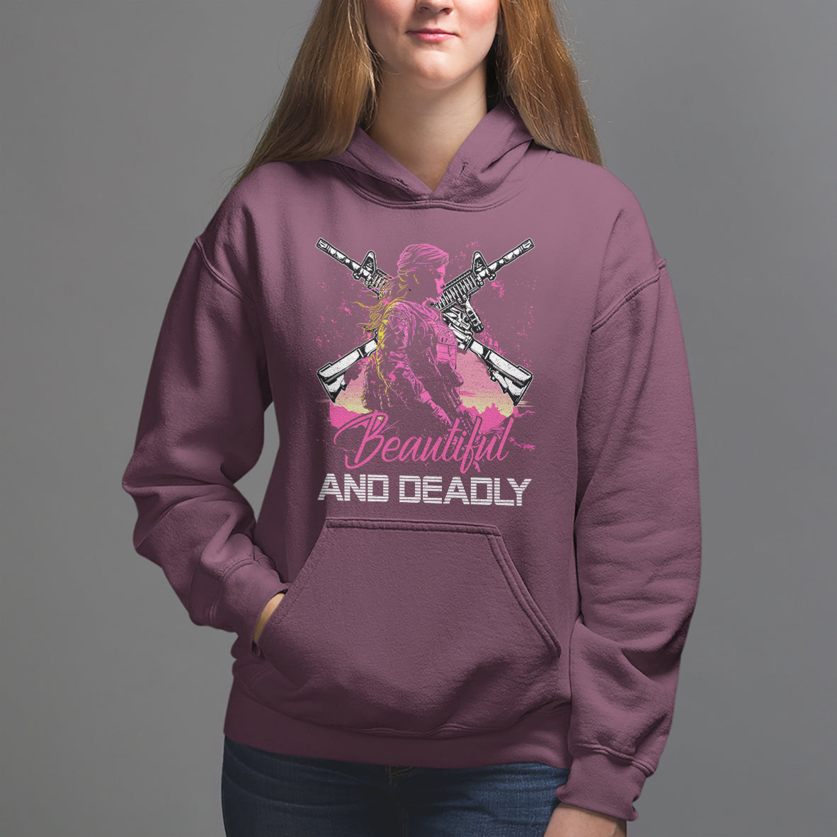 Female Veteran Hoodie Beautiful And Deadly Proud American Women Soldier - Wonder Print Shop