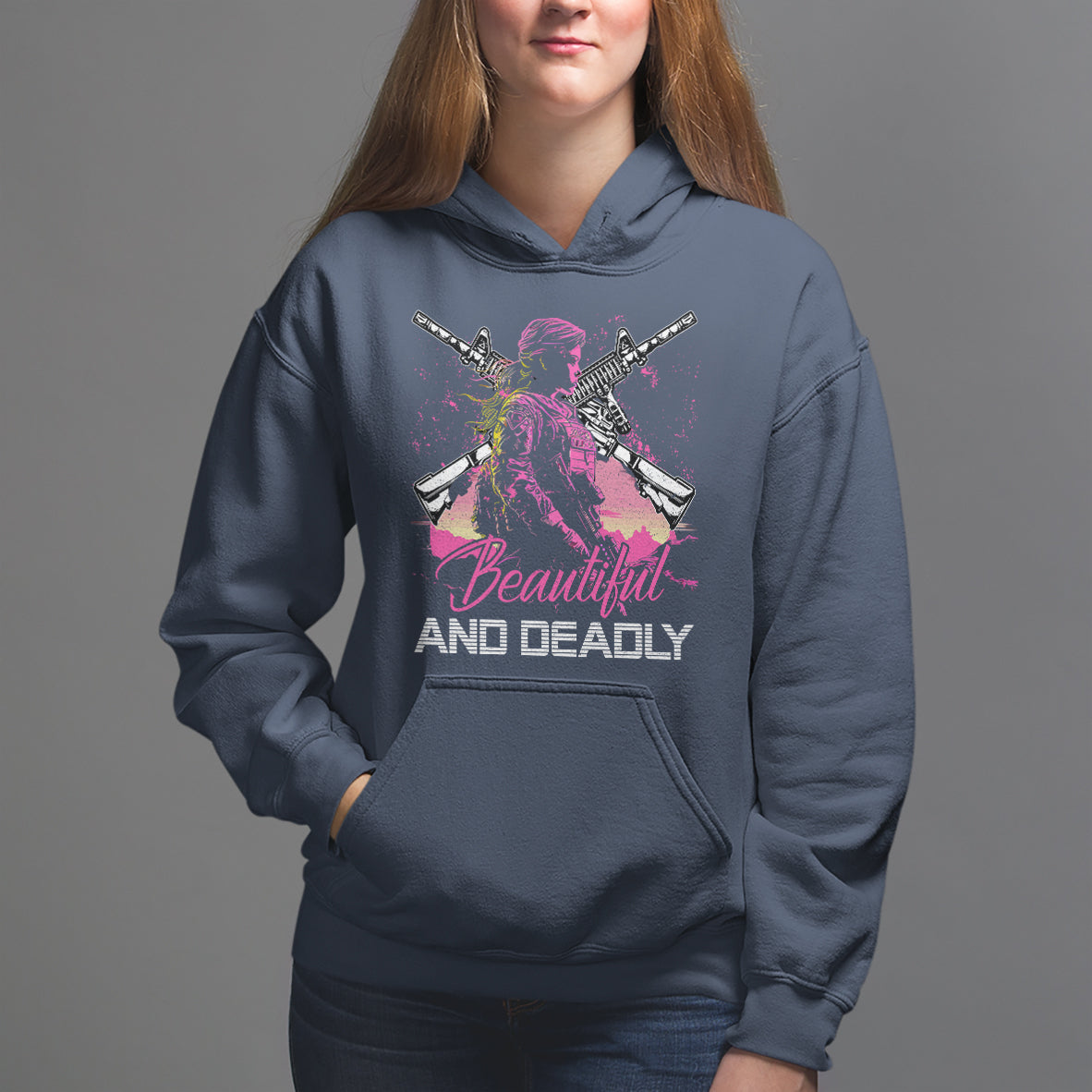 Female Veteran Hoodie Beautiful And Deadly Proud American Women Soldier - Wonder Print Shop