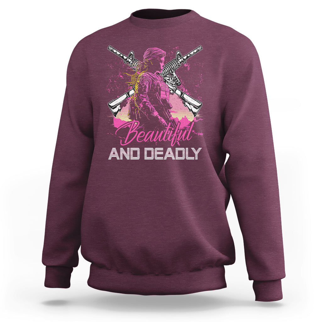 Female Veteran Sweatshirt Beautiful And Deadly Proud American Women Soldier - Wonder Print Shop