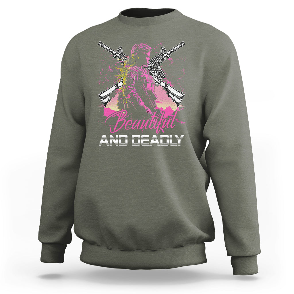 Female Veteran Sweatshirt Beautiful And Deadly Proud American Women Soldier - Wonder Print Shop