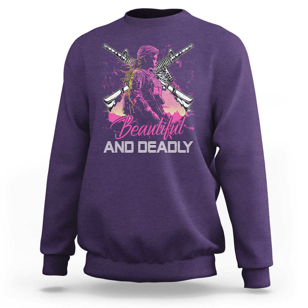 Female Veteran Sweatshirt Beautiful And Deadly Proud American Women Soldier - Wonder Print Shop
