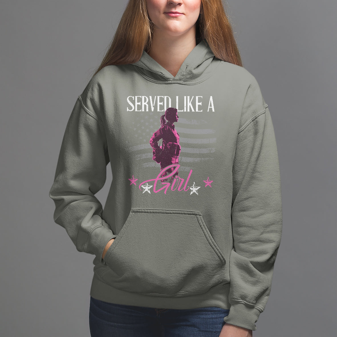 Female Veteran Hoodie Served Like A Girl American Flag US Pride - Wonder Print Shop