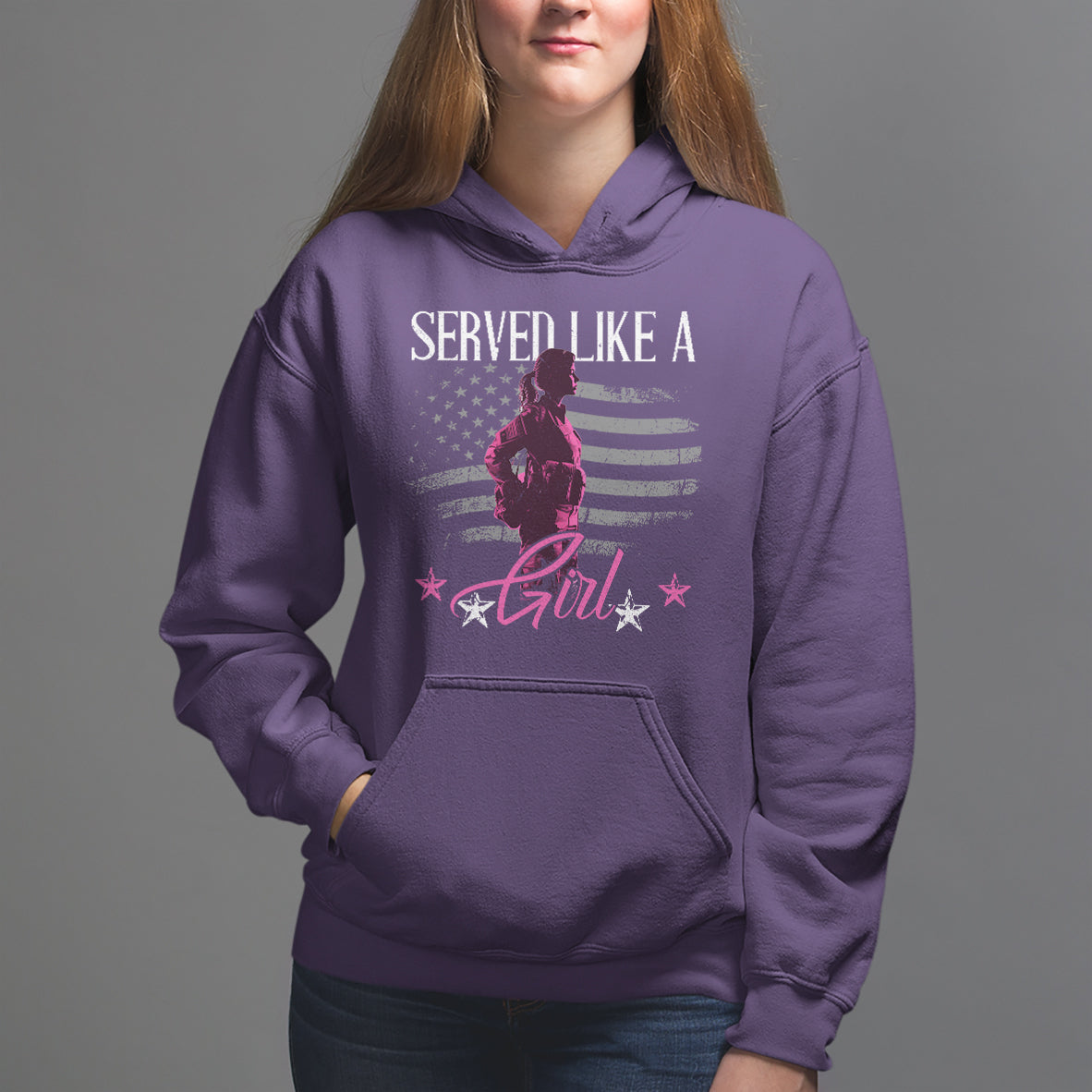 Female Veteran Hoodie Served Like A Girl American Flag US Pride - Wonder Print Shop