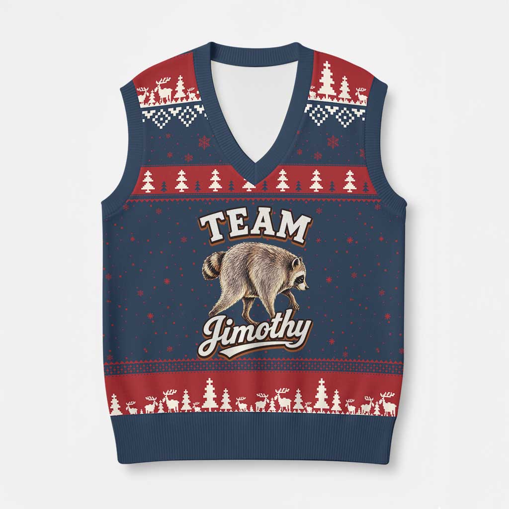 Team Jimothy Funny Viral Seattle Raccoon Legend V-Neck Knit Sweater Vest Trash Panda Meme Vintage Sports Style Graphic