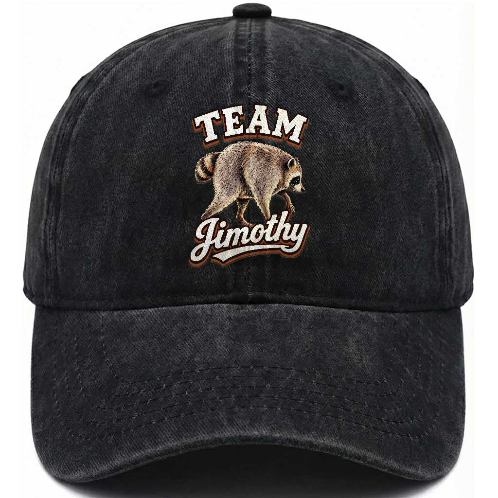 Team Jimothy Funny Viral Seattle Raccoon Legend Washed Cotton Baseball Cap Trash Panda Meme Vintage Sports Style Graphic
