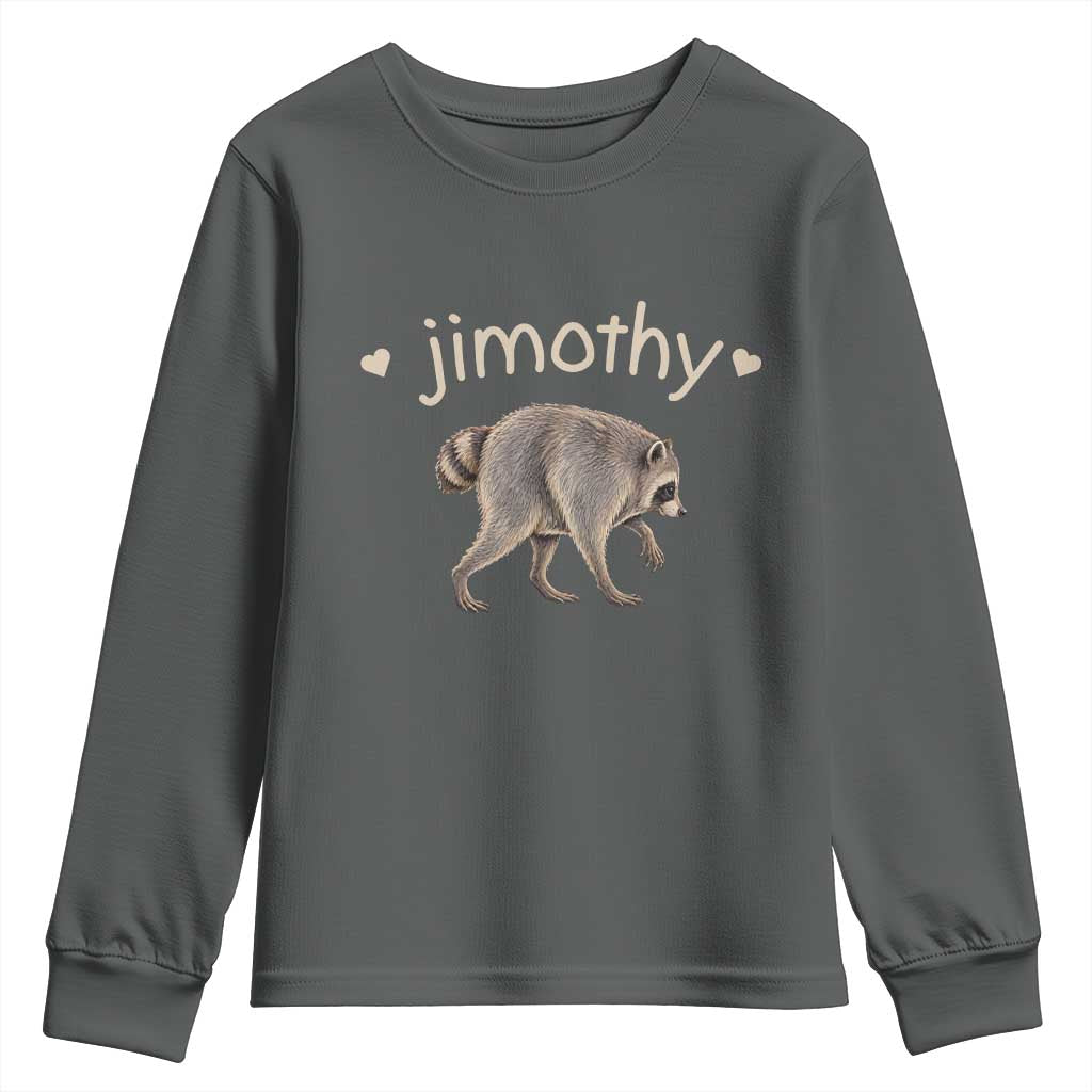 Cute Jimothy the Raccoon Heart Graphic Youth Sweatshirt Viral Seattle Trash Panda Meme
