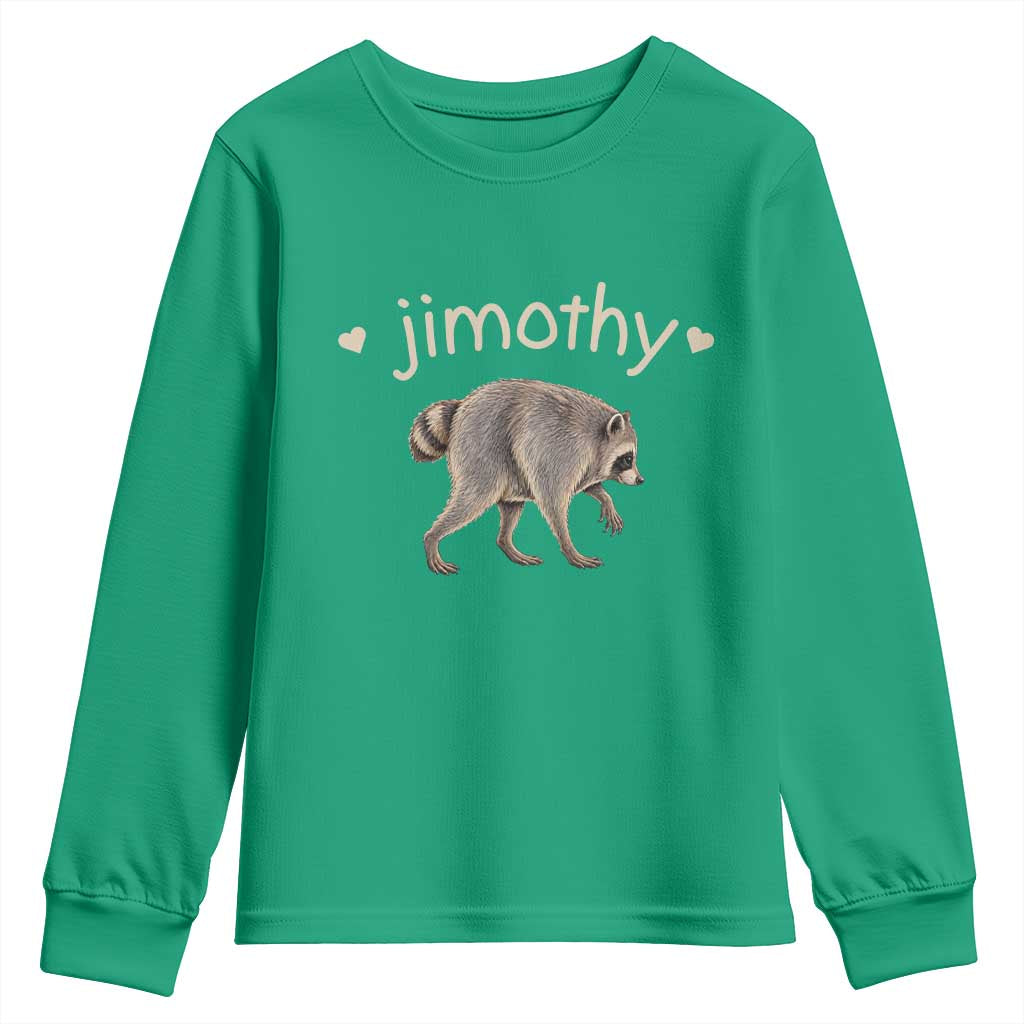 Cute Jimothy the Raccoon Heart Graphic Youth Sweatshirt Viral Seattle Trash Panda Meme