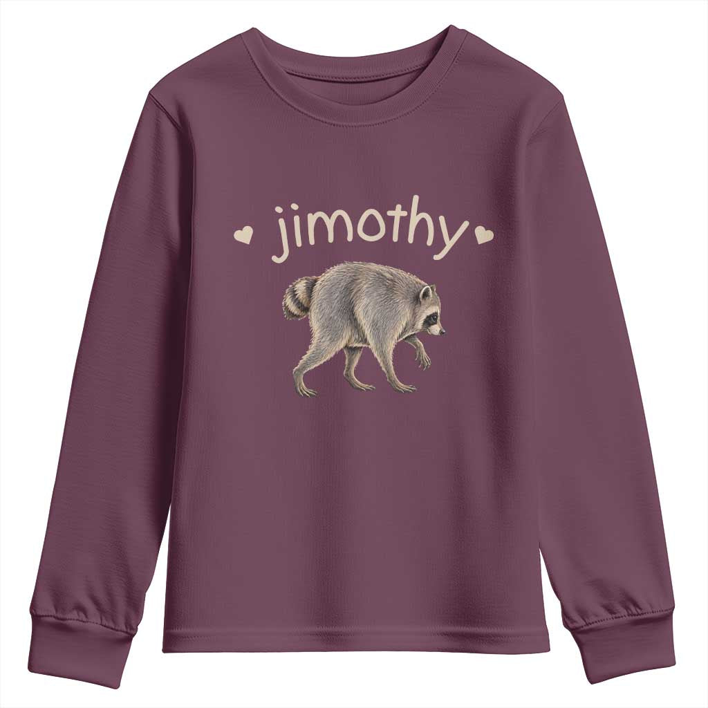Cute Jimothy the Raccoon Heart Graphic Youth Sweatshirt Viral Seattle Trash Panda Meme