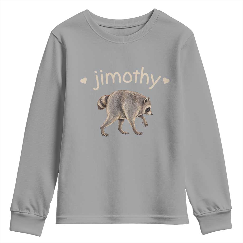 Cute Jimothy the Raccoon Heart Graphic Youth Sweatshirt Viral Seattle Trash Panda Meme