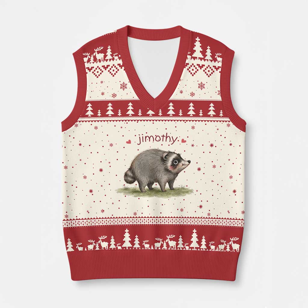 Cute Watercolor Viral Jimothy the Raccoon V-Neck Knit Sweater Vest Viral Seattle Trash Panda Meme