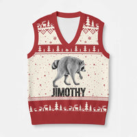 Viral Seattle Jimothy the Raccoon V-Neck Knit Sweater Vest Vintage Trash Panda Meme Graphic