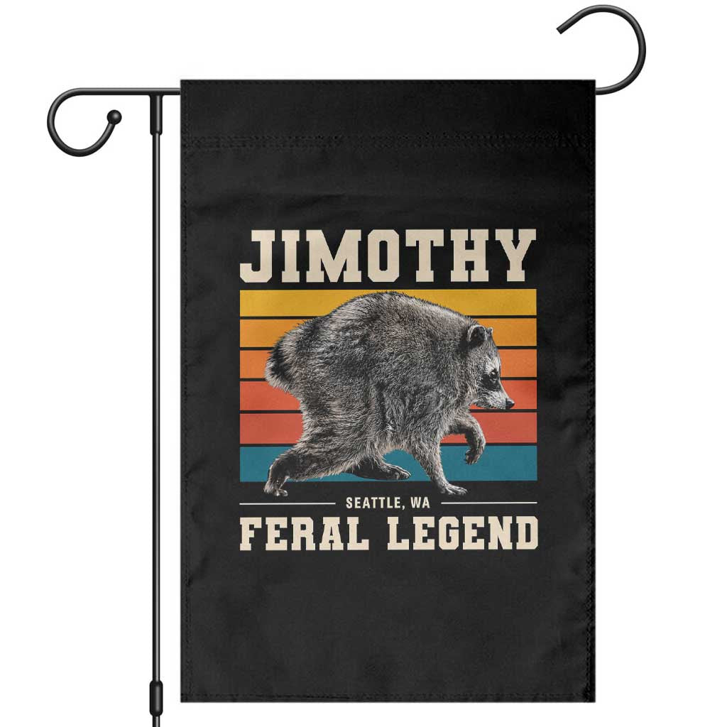 Jimothy from Seattle WA Feral Legend Raccoon Garden Flag Viral Trash Panda Retro Sunset Strip Graphic