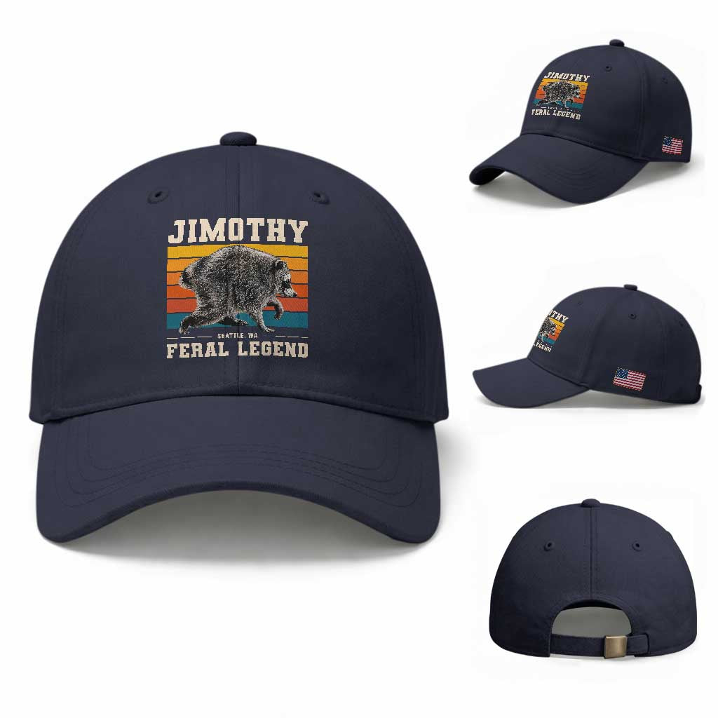 Jimothy from Seattle WA Feral Legend Raccoon Baseball Cap Viral Trash Panda Retro Sunset Strip Graphic