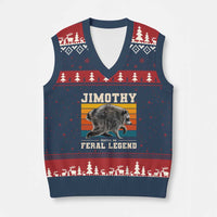 Jimothy from Seattle WA Feral Legend Raccoon V-Neck Knit Sweater Vest Viral Trash Panda Retro Sunset Strip Graphic