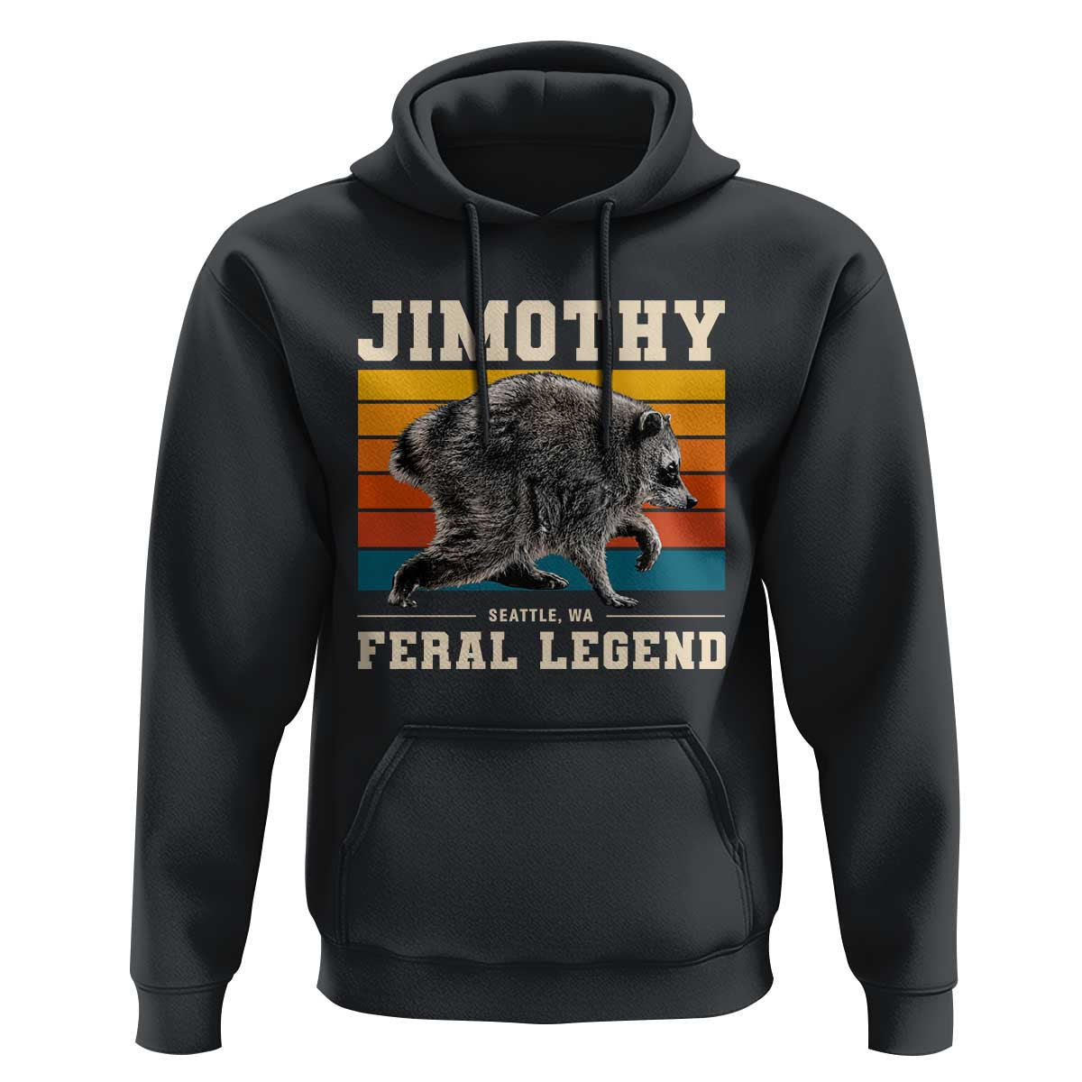 Jimothy from Seattle WA Feral Legend Raccoon Hoodie Viral Trash Panda Retro Sunset Strip Graphic