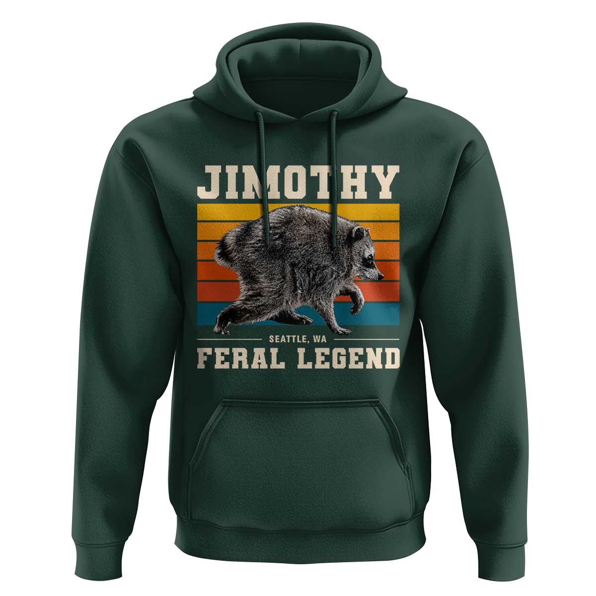 Jimothy from Seattle WA Feral Legend Raccoon Hoodie Viral Trash Panda Retro Sunset Strip Graphic