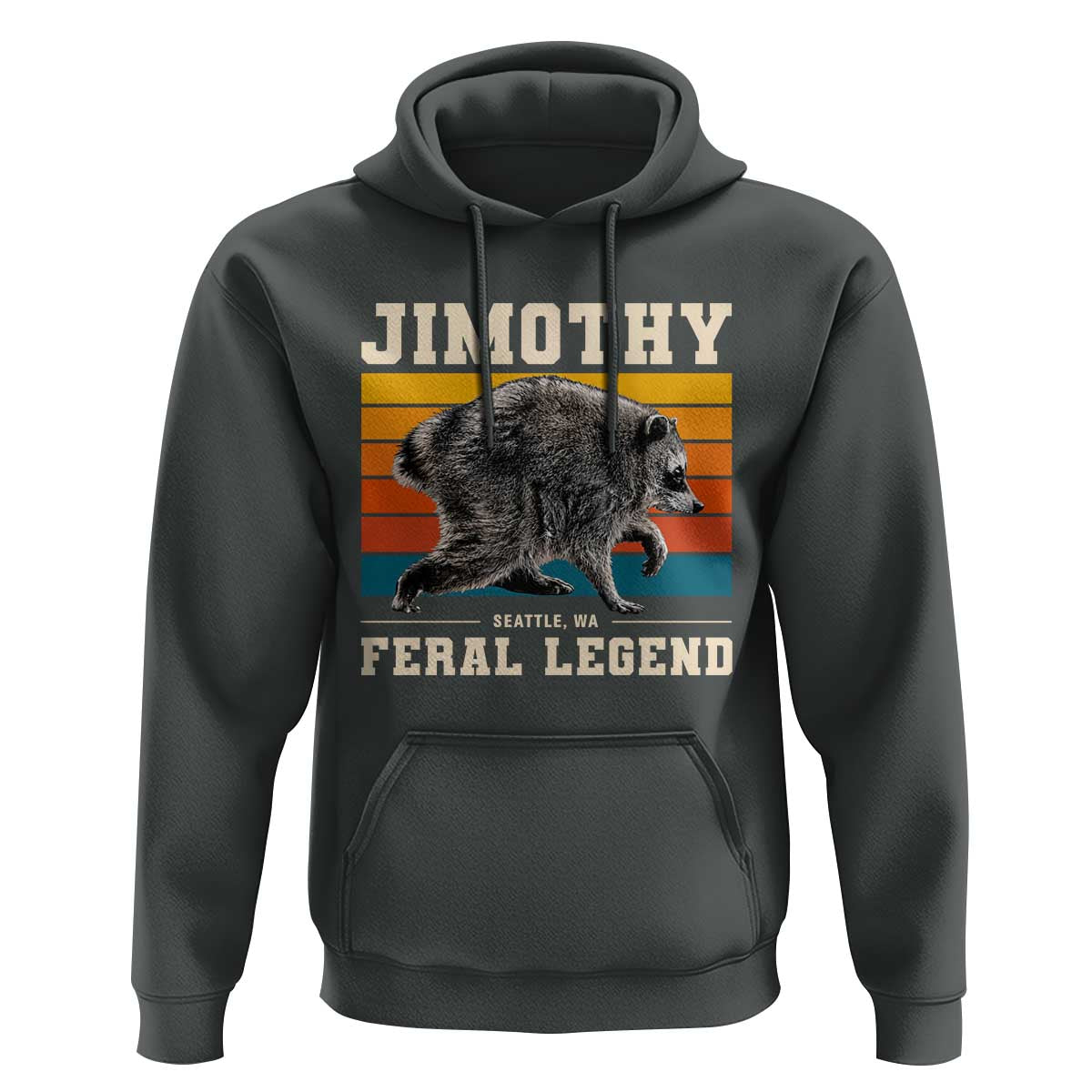 Jimothy from Seattle WA Feral Legend Raccoon Hoodie Viral Trash Panda Retro Sunset Strip Graphic
