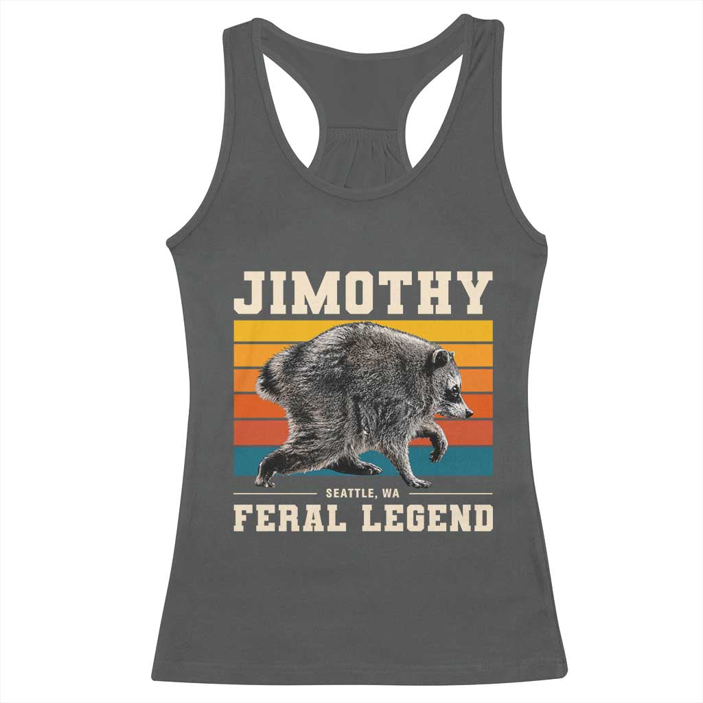 Jimothy from Seattle WA Feral Legend Raccoon Racerback Tank Top Viral Trash Panda Retro Sunset Strip Graphic