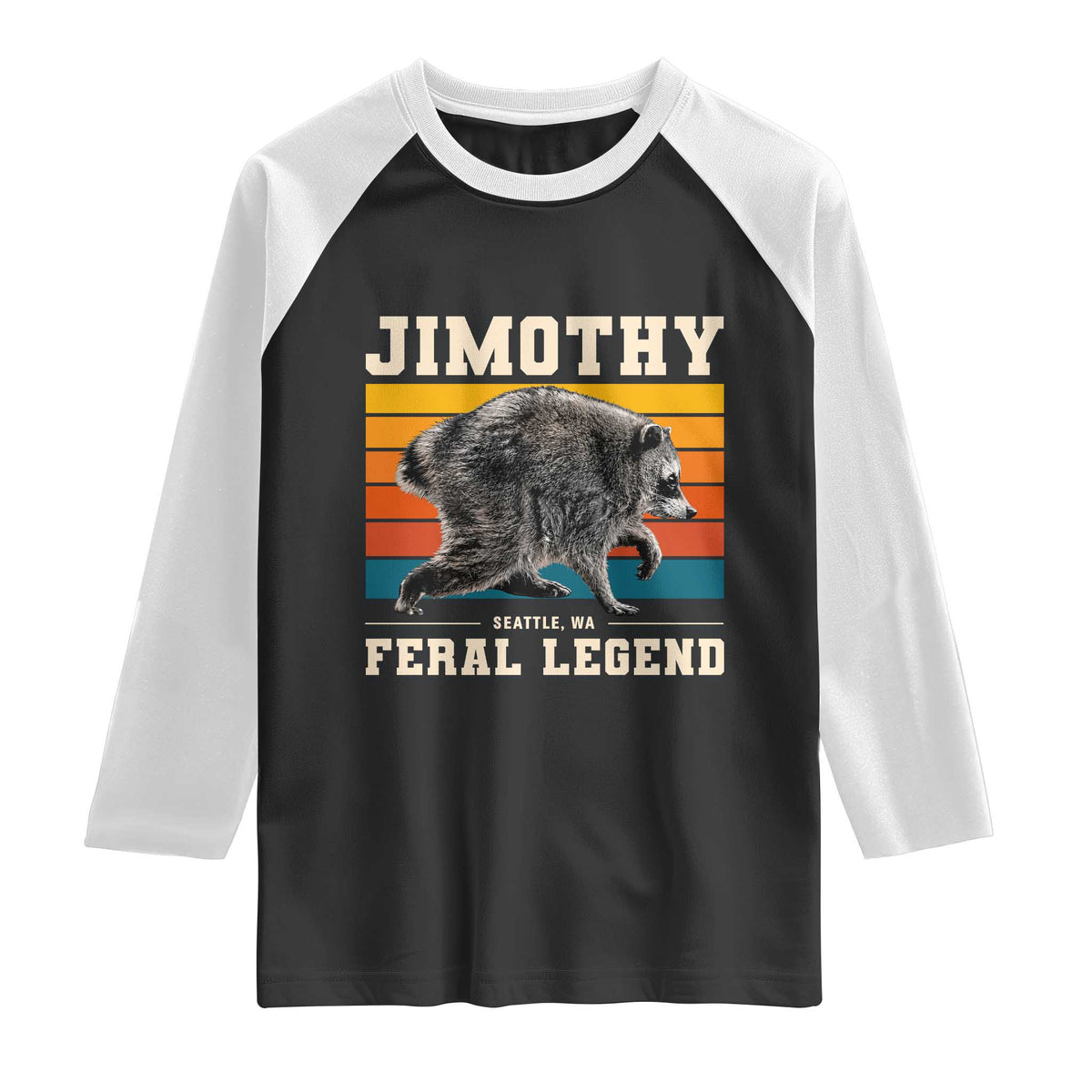 Jimothy from Seattle WA Feral Legend Raccoon Raglan Shirt Viral Trash Panda Retro Sunset Strip Graphic