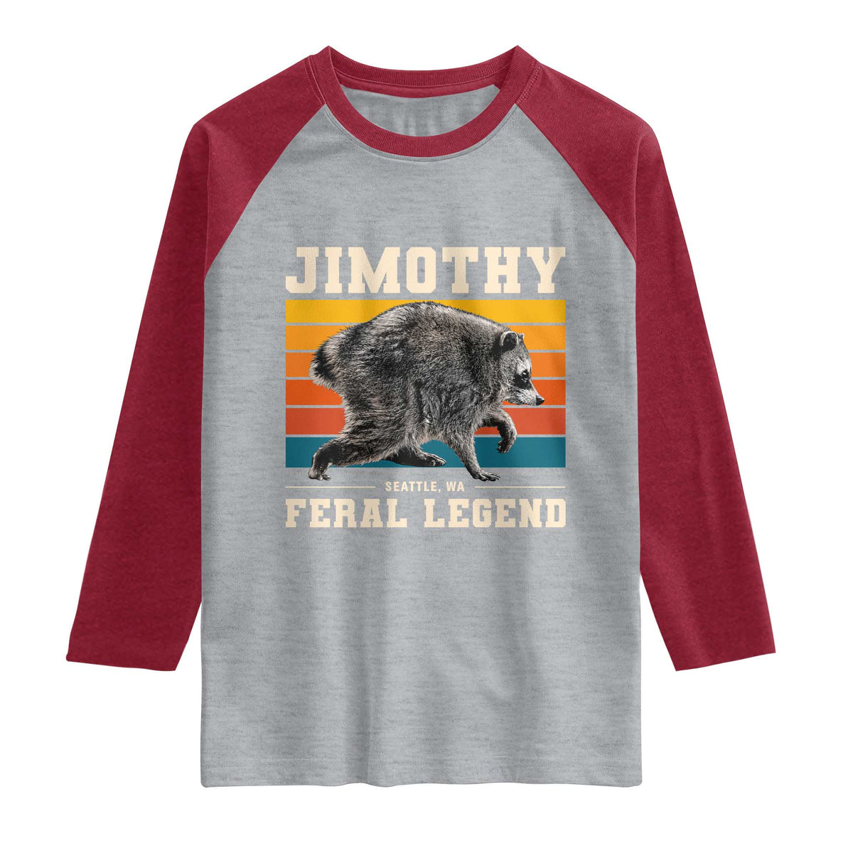 Jimothy from Seattle WA Feral Legend Raccoon Raglan Shirt Viral Trash Panda Retro Sunset Strip Graphic