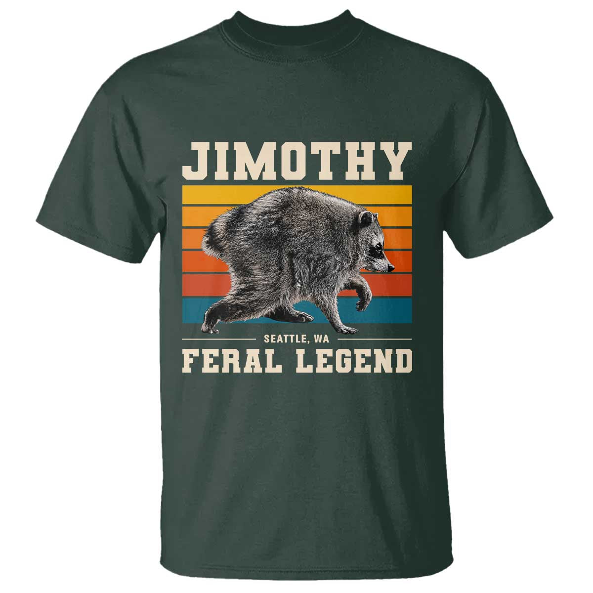 Jimothy from Seattle WA Feral Legend Raccoon T Shirt Viral Trash Panda Retro Sunset Strip Graphic
