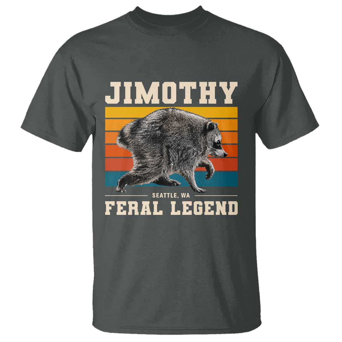 Jimothy from Seattle WA Feral Legend Raccoon T Shirt Viral Trash Panda Retro Sunset Strip Graphic