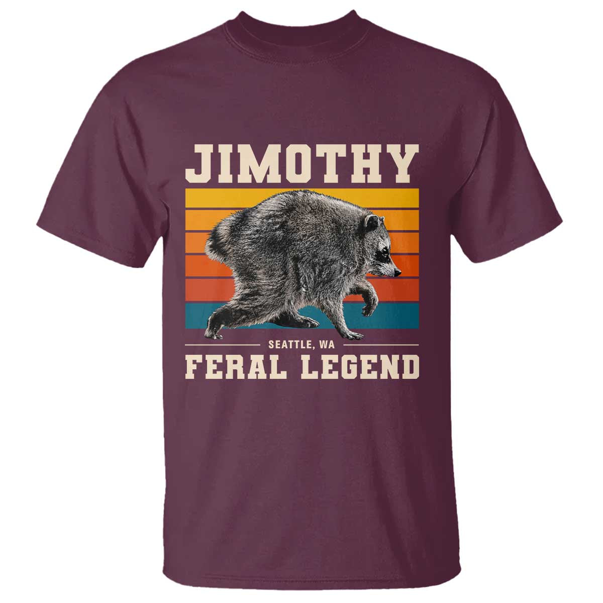 Jimothy from Seattle WA Feral Legend Raccoon T Shirt Viral Trash Panda Retro Sunset Strip Graphic