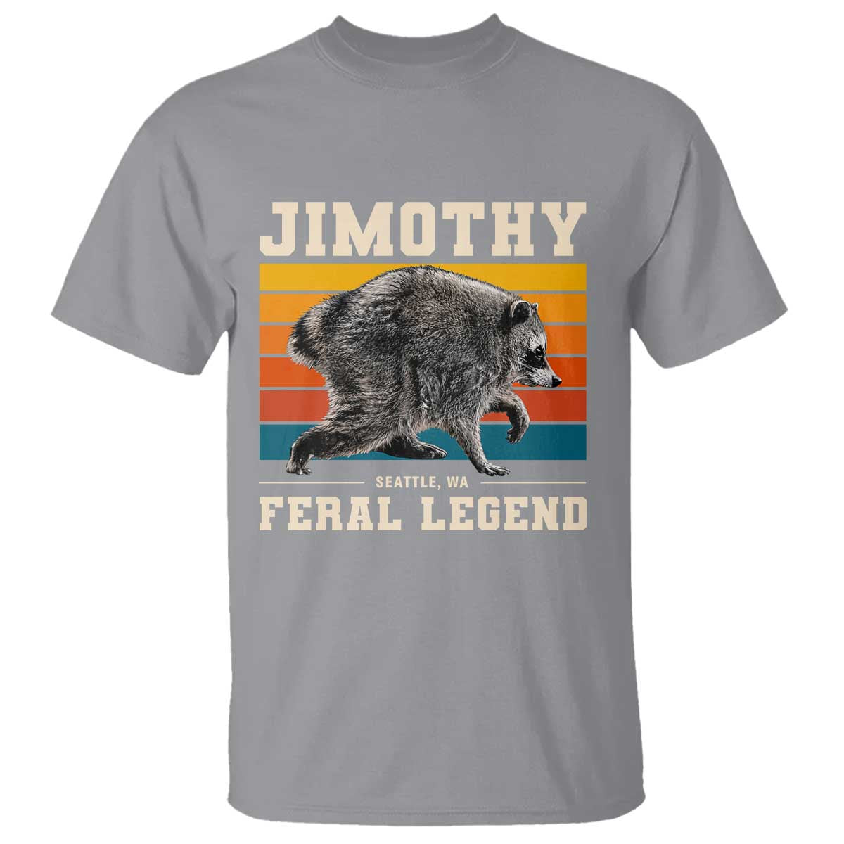 Jimothy from Seattle WA Feral Legend Raccoon T Shirt Viral Trash Panda Retro Sunset Strip Graphic