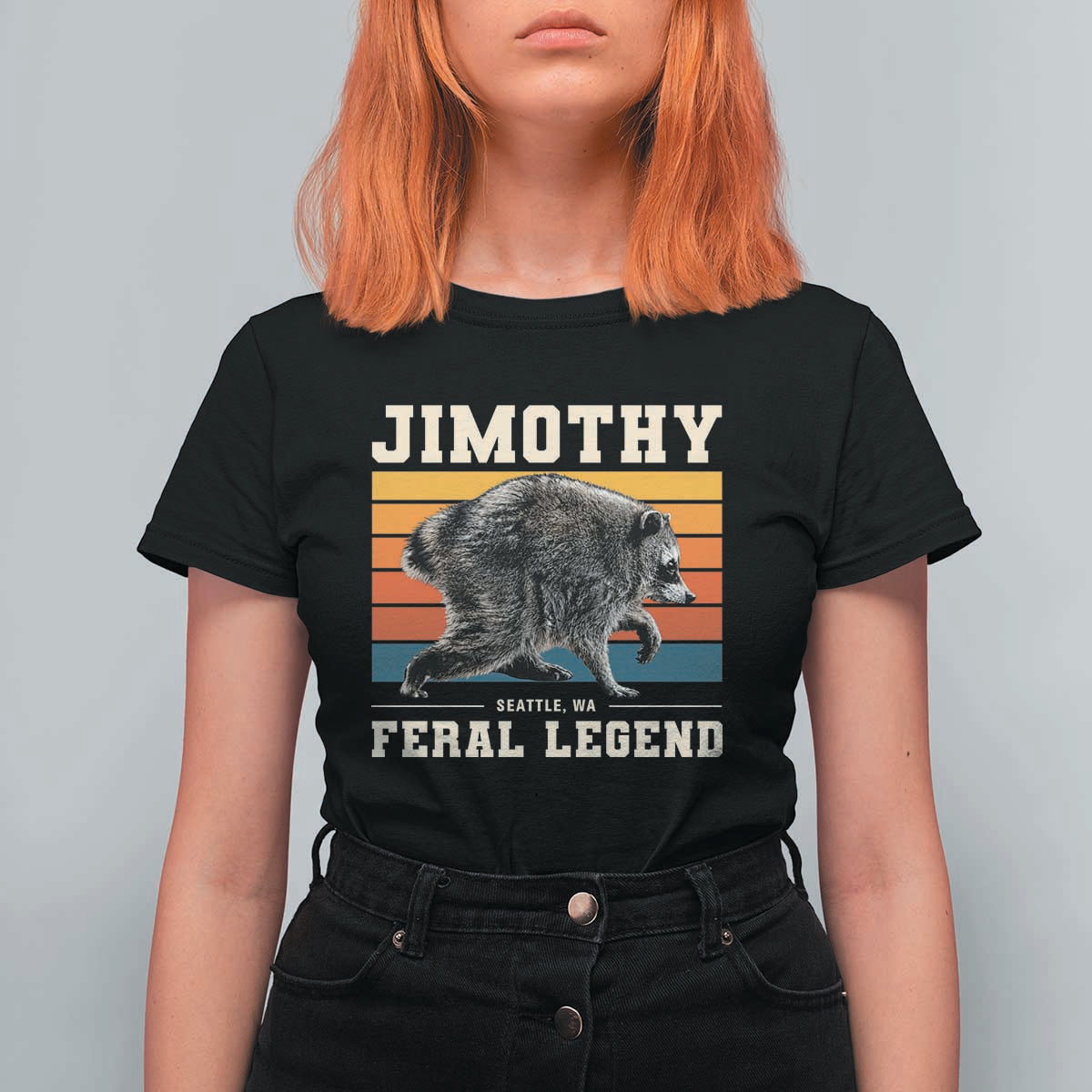 Jimothy from Seattle WA Feral Legend Raccoon T Shirt For Women Viral Trash Panda Retro Sunset Strip Graphic