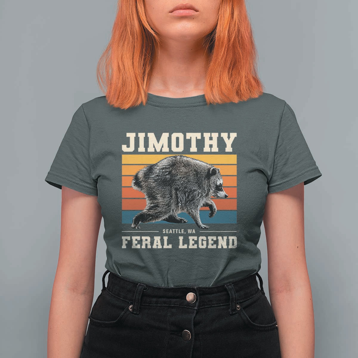 Jimothy from Seattle WA Feral Legend Raccoon T Shirt For Women Viral Trash Panda Retro Sunset Strip Graphic
