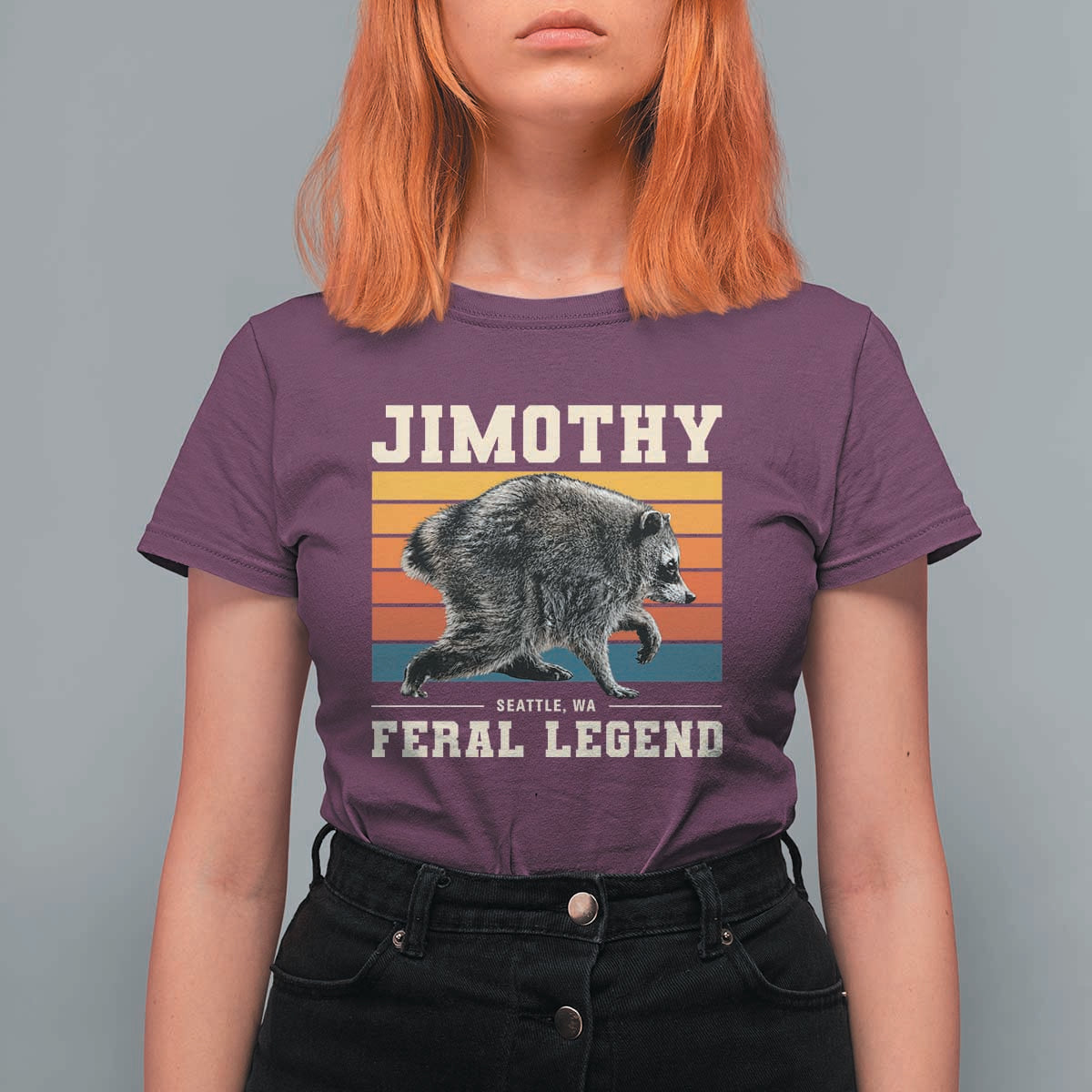 Jimothy from Seattle WA Feral Legend Raccoon T Shirt For Women Viral Trash Panda Retro Sunset Strip Graphic