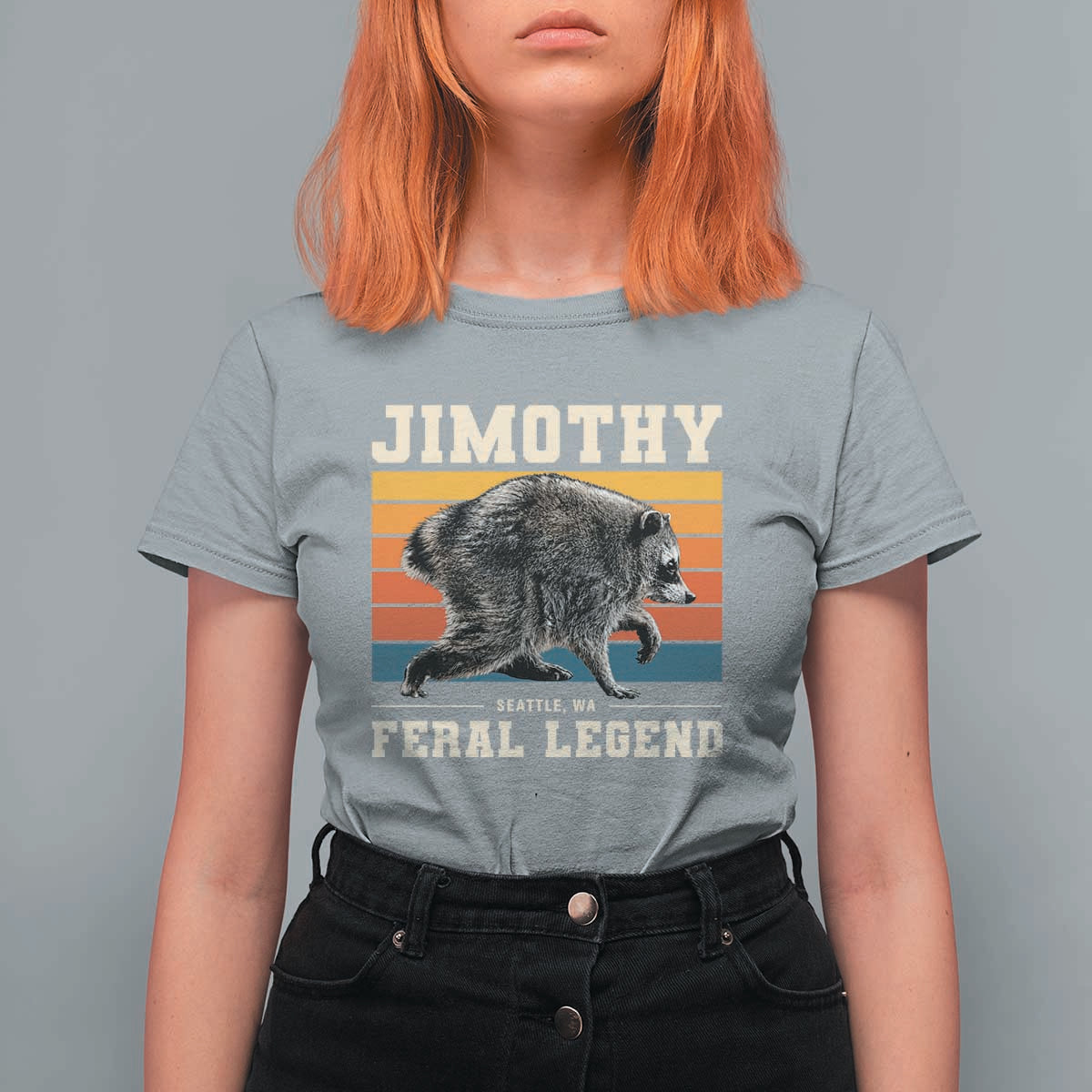 Jimothy from Seattle WA Feral Legend Raccoon T Shirt For Women Viral Trash Panda Retro Sunset Strip Graphic