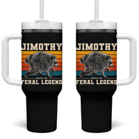 Jimothy from Seattle WA Feral Legend Raccoon Tumbler With Handle Viral Trash Panda Retro Sunset Strip Graphic