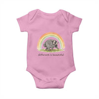 Cute Viral Raccoon Positive Quote Baby Onesie Different Is Beautiful Pastel Rainbow Graphic