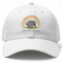 Cute Viral Raccoon Positive Quote Baseball Cap Different Is Beautiful Pastel Rainbow Graphic