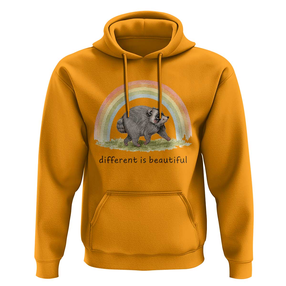 Cute Viral Raccoon Positive Quote Hoodie Different Is Beautiful Pastel Rainbow Graphic