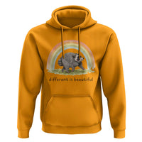 Cute Viral Raccoon Positive Quote Hoodie Different Is Beautiful Pastel Rainbow Graphic