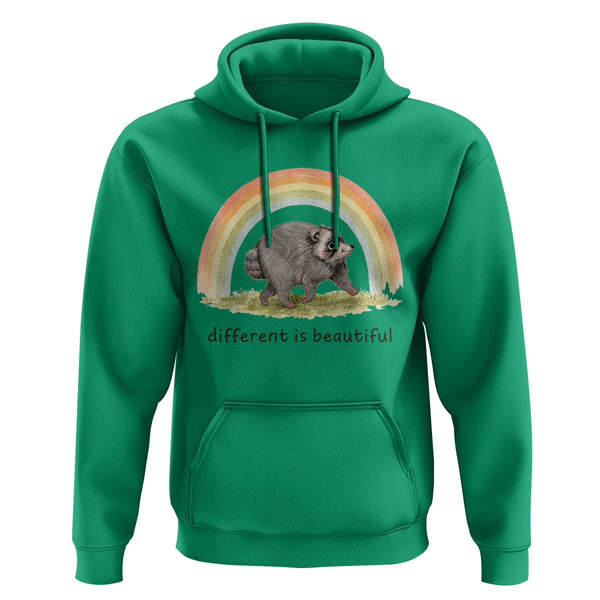 Cute Viral Raccoon Positive Quote Hoodie Different Is Beautiful Pastel Rainbow Graphic