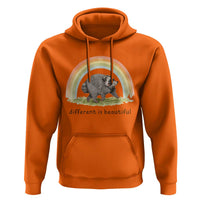 Cute Viral Raccoon Positive Quote Hoodie Different Is Beautiful Pastel Rainbow Graphic