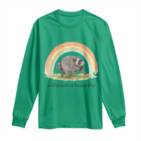 Cute Viral Raccoon Positive Quote Long Sleeve Shirt Different Is Beautiful Pastel Rainbow Graphic