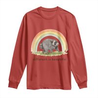 Cute Viral Raccoon Positive Quote Long Sleeve Shirt Different Is Beautiful Pastel Rainbow Graphic