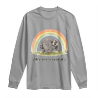 Cute Viral Raccoon Positive Quote Long Sleeve Shirt Different Is Beautiful Pastel Rainbow Graphic