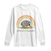 Cute Viral Raccoon Positive Quote Long Sleeve Shirt Different Is Beautiful Pastel Rainbow Graphic
