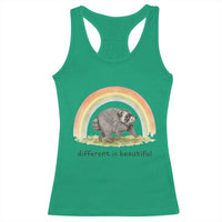 Cute Viral Raccoon Positive Quote Racerback Tank Top Different Is Beautiful Pastel Rainbow Graphic