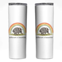 Cute Viral Raccoon Positive Quote Skinny Tumbler Different Is Beautiful Pastel Rainbow Graphic