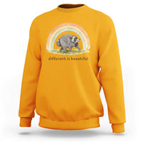Cute Viral Raccoon Positive Quote Sweatshirt Different Is Beautiful Pastel Rainbow Graphic