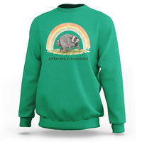 Cute Viral Raccoon Positive Quote Sweatshirt Different Is Beautiful Pastel Rainbow Graphic