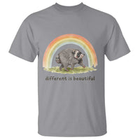 Cute Viral Raccoon Positive Quote T Shirt Different Is Beautiful Pastel Rainbow Graphic