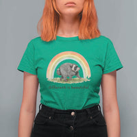 Cute Viral Raccoon Positive Quote T Shirt For Women Different Is Beautiful Pastel Rainbow Graphic